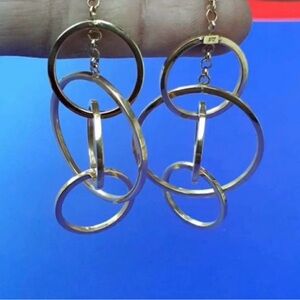 18k Yellow Gold Hollow Interlocking Circle Drop Earrings